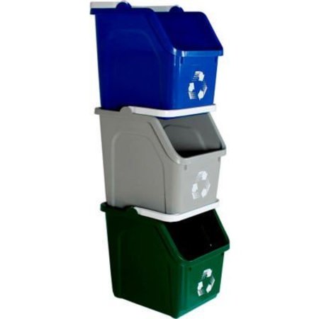 BUSCH SYSTEMS INTERNATIONAL Busch Systems Stack Recycling Bins, 6 Gallon, Blue/Green/Gray 101375